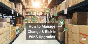 Icon of marketing and process channels transport and logistic on warehouse background. WMS upgrade.